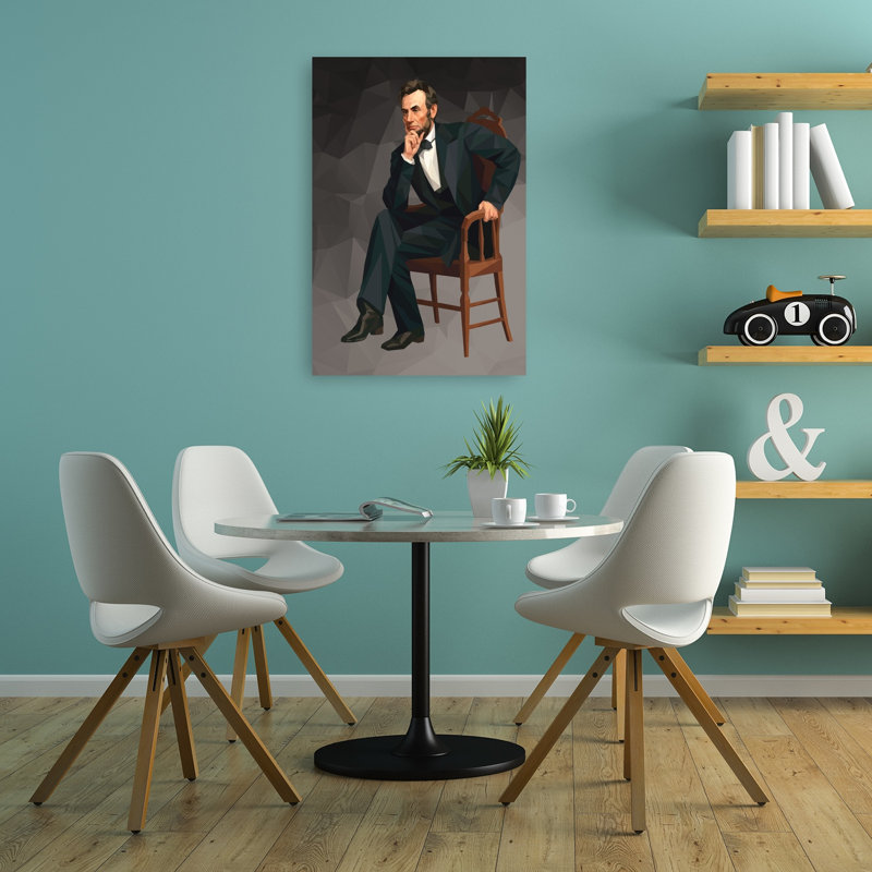«Thoughtful Abraham Lincoln», reproduction d'art géométrique abstraite de portrait contemporain, 36" H x 24" W