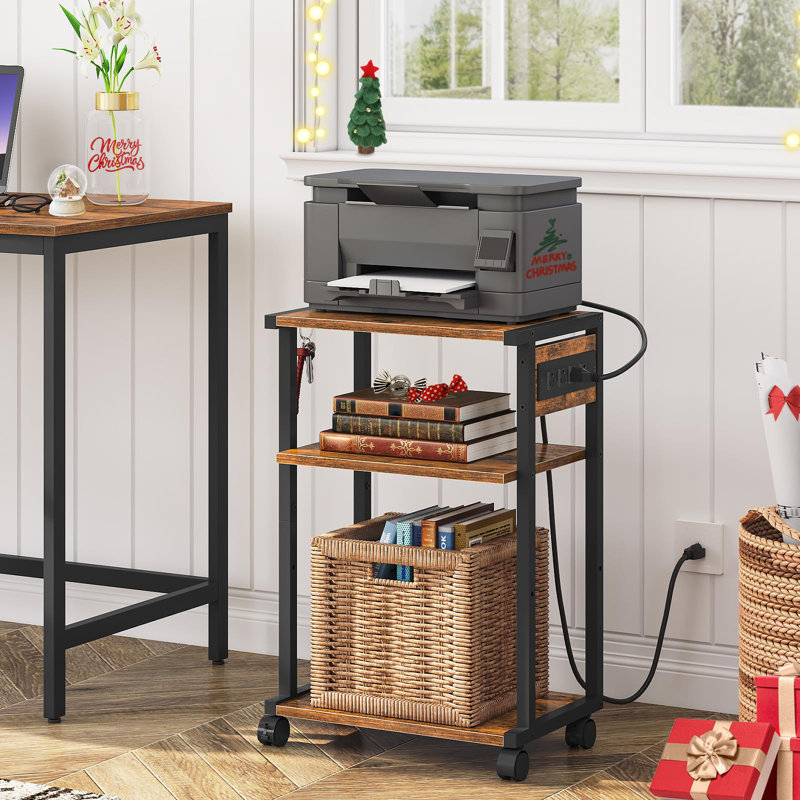25.2'' H X 16.5'' W Mobile Printer Stand with Charging Station