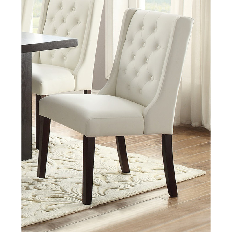 Modern Faux Leather White Tufted Dining Chairs(2pc)