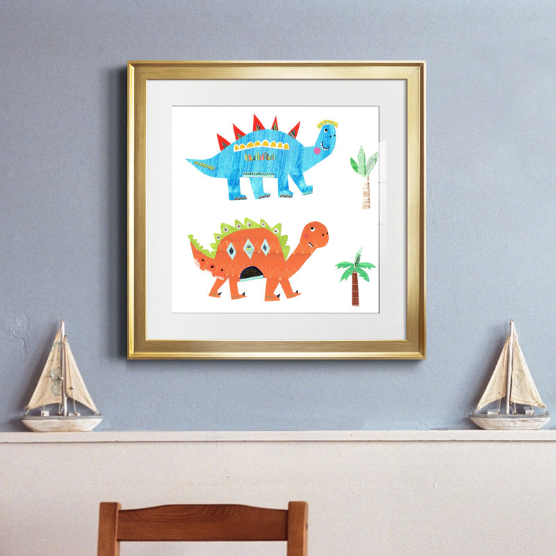 Dino Duo - Cadre photo, reproduction d'art sur papier, Papier encadré doré, H 26,5 po x l 26,5 po x P 1,5 po