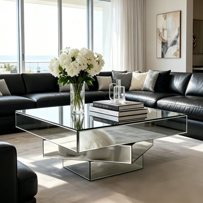 Table basse géométrique miroir Fahd 39,4 po, table centrale moderne pour salon