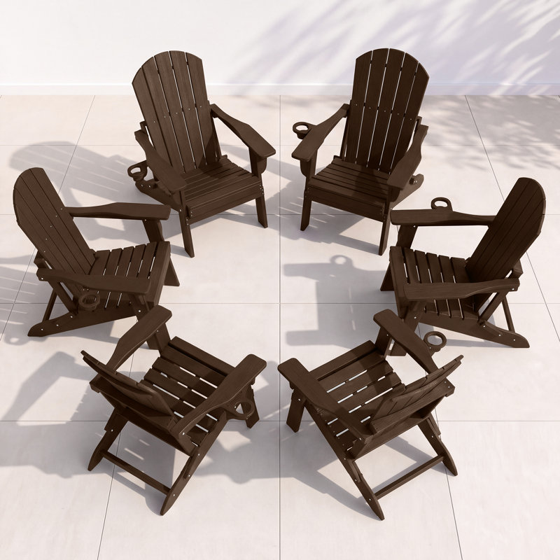6-Piece Folding Adirondack Chair Set – All-Weather HDPE Outdoor Lounge Chairs with Cup Holders, Classic Firepit Seating for Patio, Backyard, Deck, or Garden