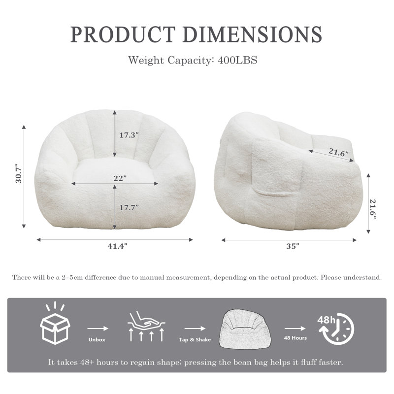 Fabric Bean Bag Chair, White
