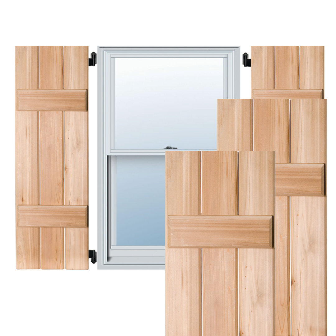 Exterior Three Board (2 Batten) Real Wood Sapele Mahogany Board-n-Batten Shutters (Per Pair) (Set of 2) Ekena Millwork 