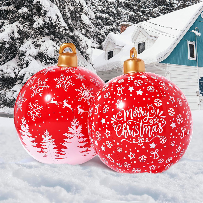 2 pièces de boules de Noël rouges gonflables