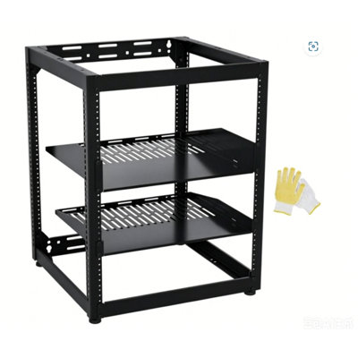 Open Frame 20U Network Server Rack - Floor Standing or Wall Mount - AV/Computer Equipment IT Rack for Network Setup - Size: 10U With gloves