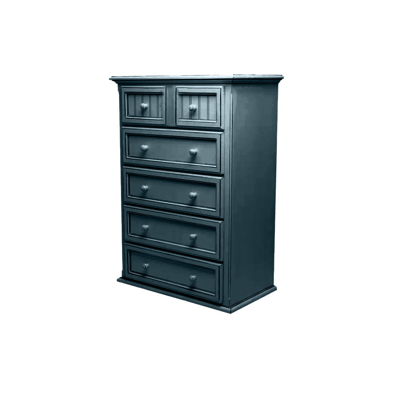 Coastal Solid Wood 6 Drawer Chest, Smokey Blue