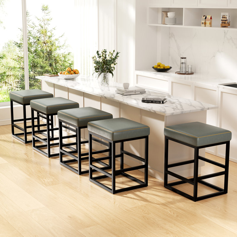 Modern Edge, Cozy Feel Faux Leather Upholstered Counter Bar Stools for Every Home, 4, Grey