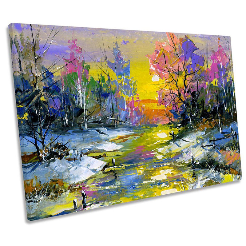 Winter Landscape Sunset - Wrapped Canvas Painting, 40.6cm H x 61cm W x 2cm D