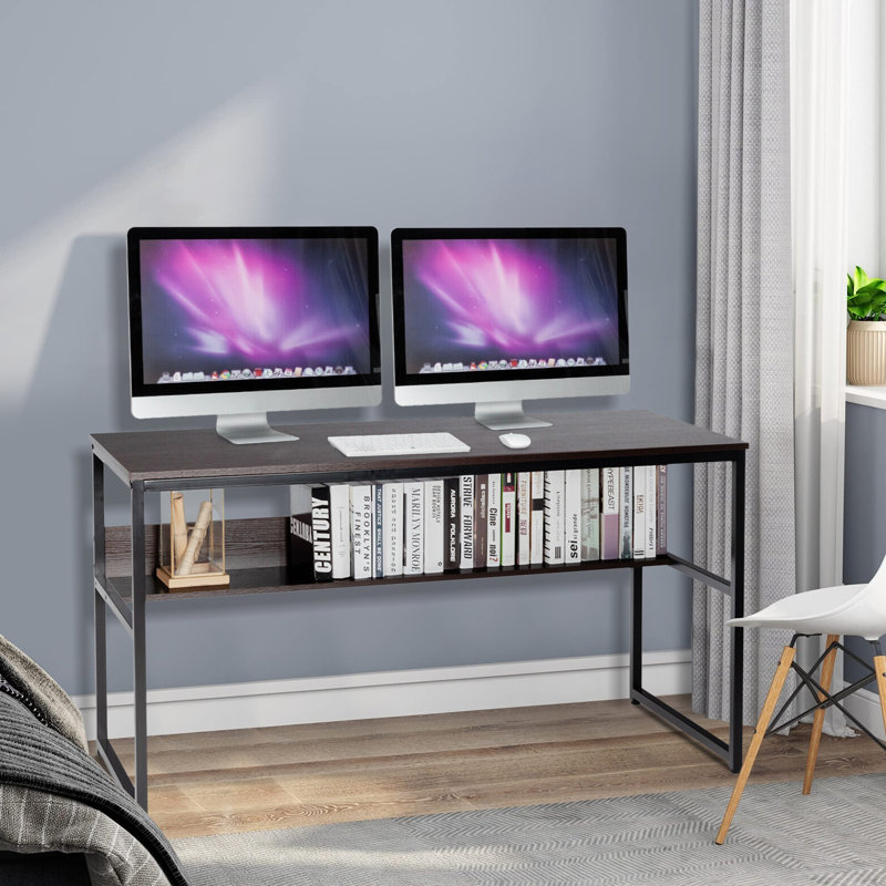Metal Base Computer Desk, Light Brown