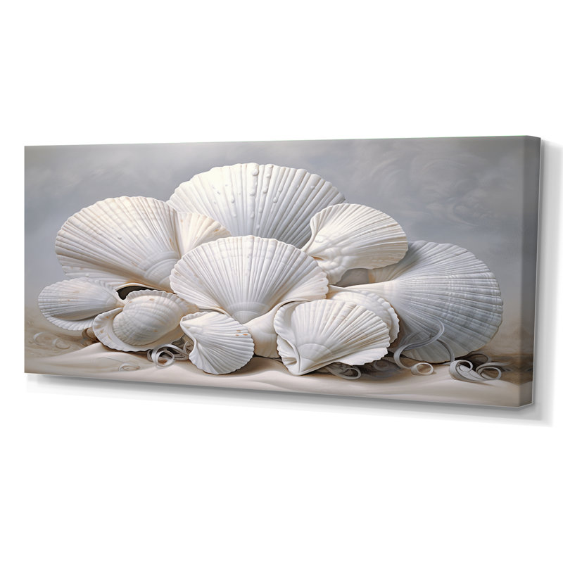 Coquillages blancs monochromes, Toile tendue, H 28 po x l 60 po x P 1,5 po