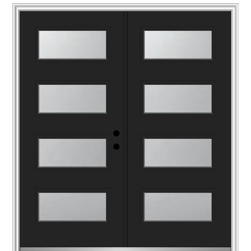 Portes d'entrée doubles pré-installées en fibre de verre pré-installées, L 64 po x H 81,75 po, Noir, Côté gauche