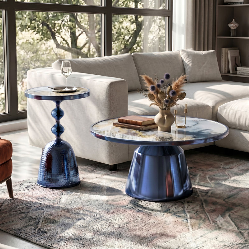 Ensemble de tables basses 2 pièces Cheryll, White/Grey, Blue