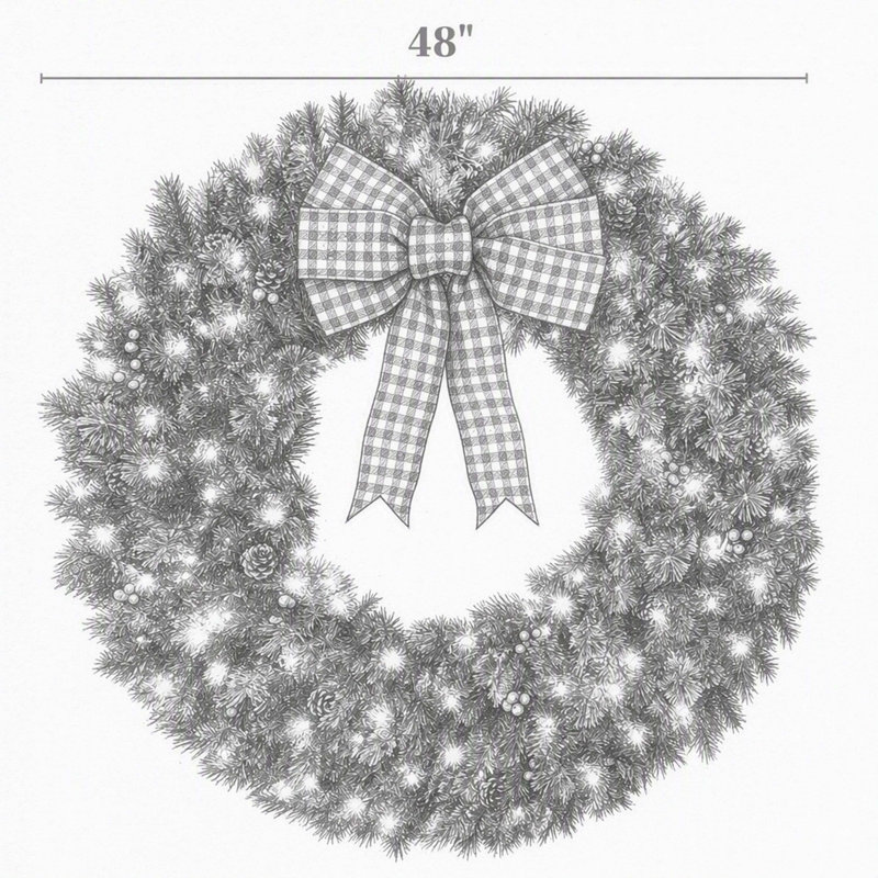 Couronne de Noël épinette 48 po pré-éclairée avec arc décoratif, 8 modes d'éclairage, baies rouges et pommes de pin