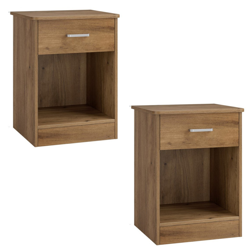 Table de chevet en bois avec tiroir Ignacio H 23,6 po, Grain du bois, Ensemble de 2