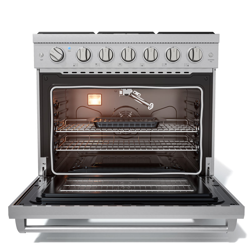 Tittla 36″ Professional-Style Gas Range – 6 Burners, Large 6 cu. ft. Oven with Convection Fan – Silver