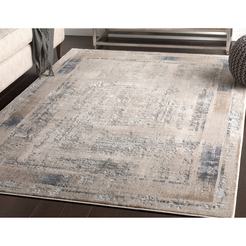 Tapis oriental ivoire / gris Hobert, Rectangle 6 pi 7 po x 9 pi 6 po