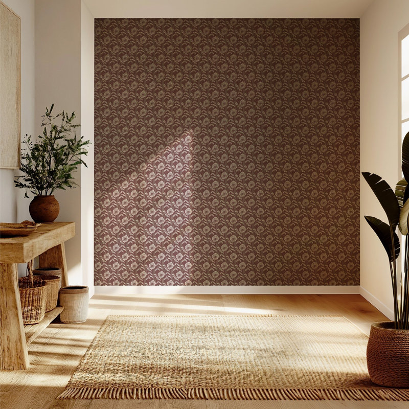 Woodland Bloom - Floral Wallpaper, Bone, Faux Grasscloth, Non-pasted