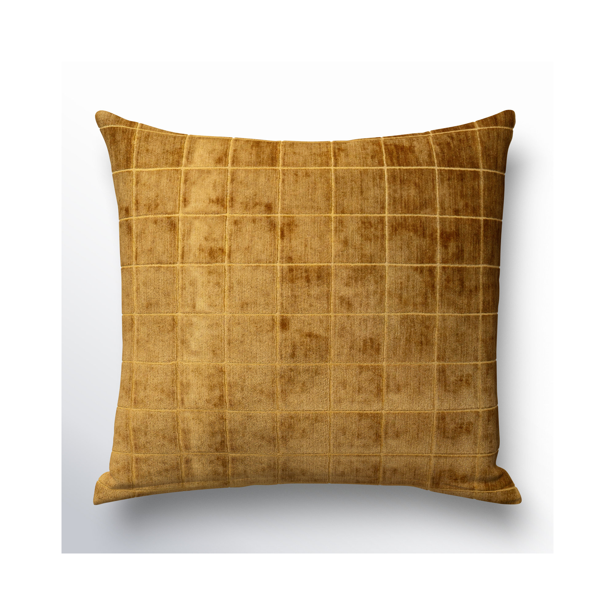 Otterville Velvet Grid Throw Pillow, Polyester, 18"H x 18"W, Gold Geometric