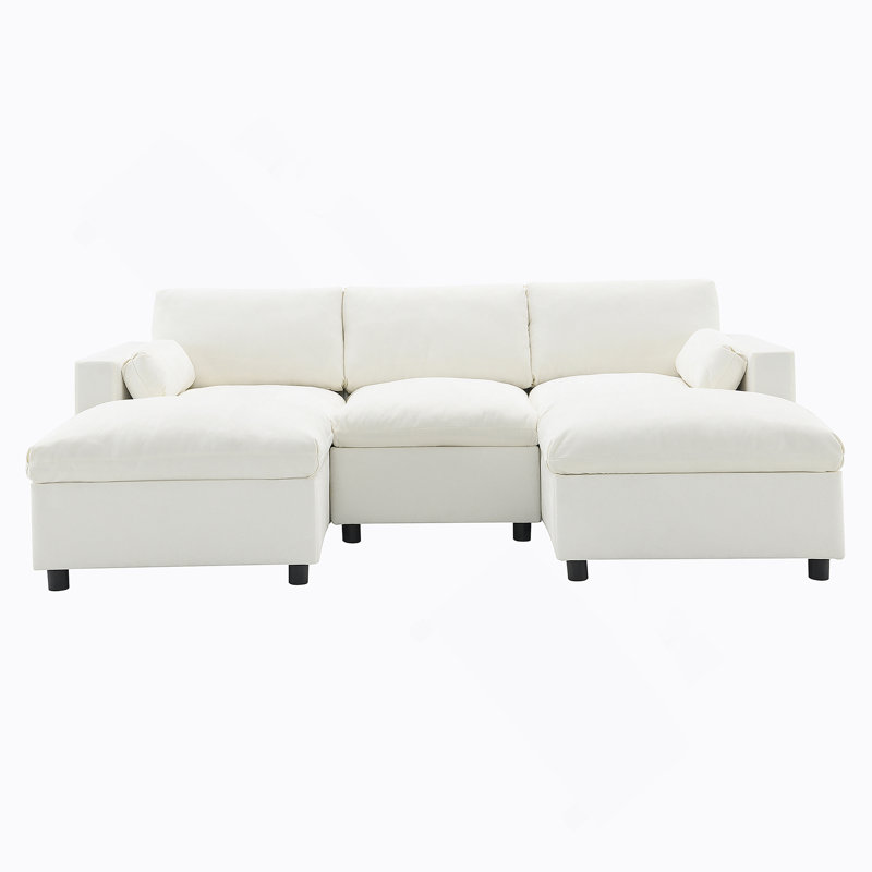 Canapé modulaire confortable en forme de U avec rangement et conception polyvalente pour la détente, Blanc