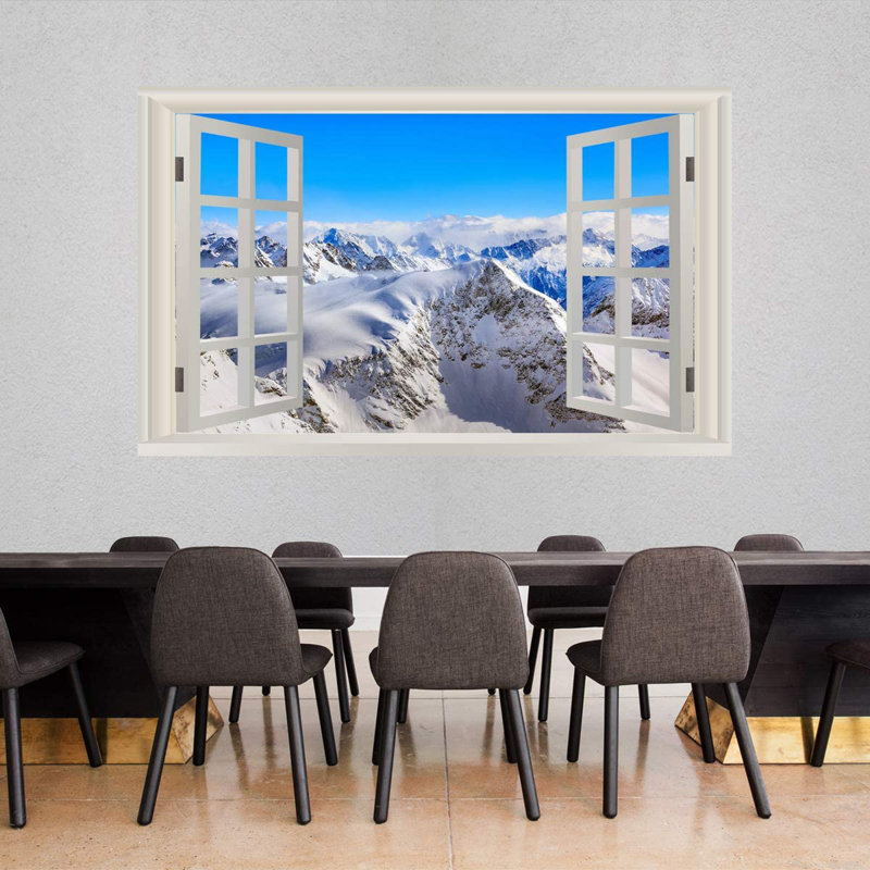 Adhésif mural Snow Mountain Range - hiver 3D, H 16 po x l 24 po x P 0,4 po