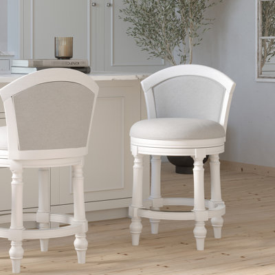 Tabouret de bar pivotant à hauteur de comptoir avec siège arrière, siège de 26 pouces de hauteur, revêtu de blanc et gris pivotant à 180 degrés, rembourré, assise