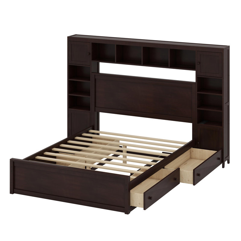 Lit en bois avec armoire, Espresso
