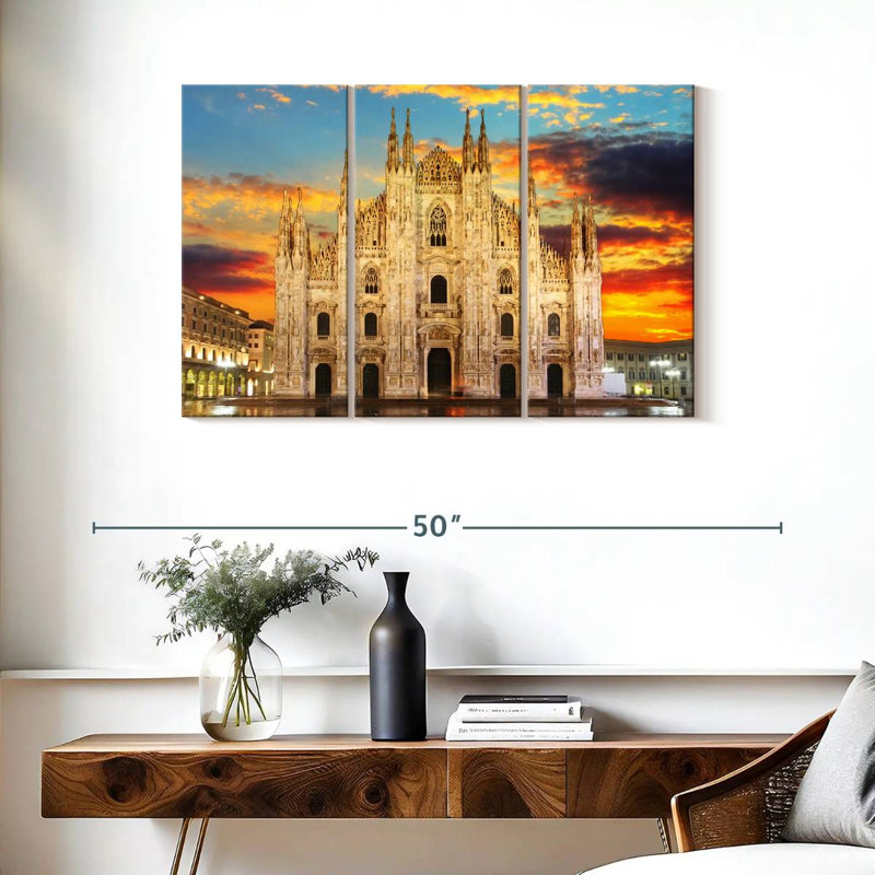 Coucher de soleil à la cathédrale de Milan, H 24 po x l 38 po