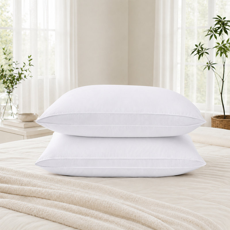 Gusseted Goose Feather and Down Pillows for Sleeping - Set of 2, 100% Cotton Shell, Medium Support Hotel Quality Bed Pillows for Side and Back Sleepers