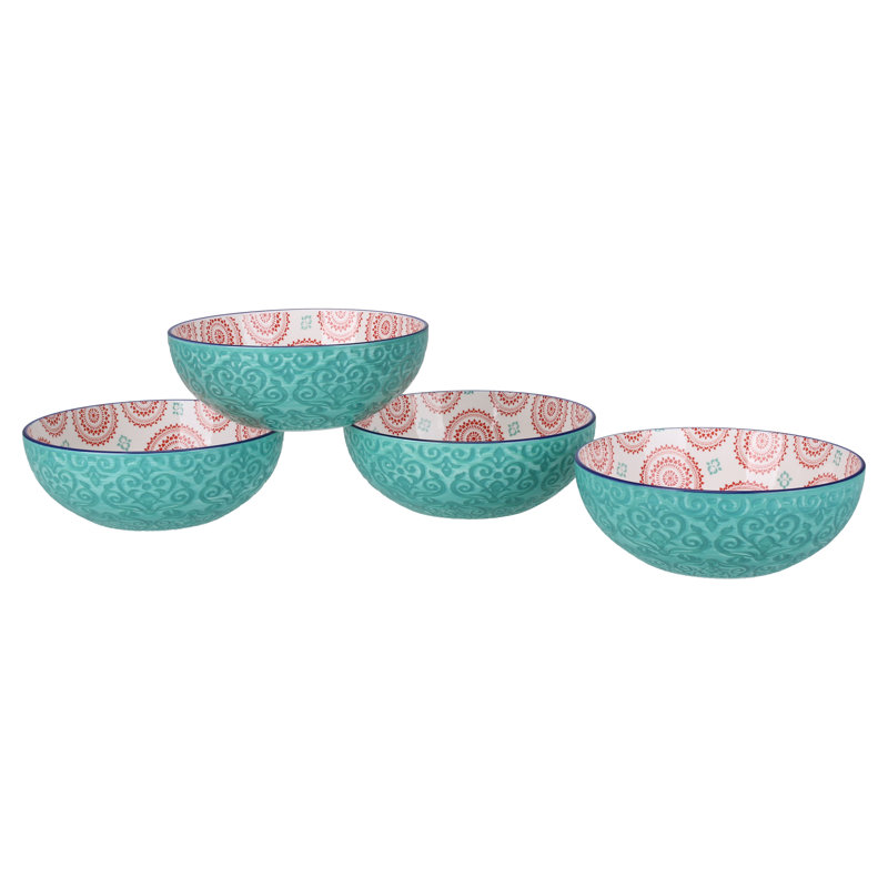 Turquoise Ceramic Soup and Dessert Bowls Set of 4