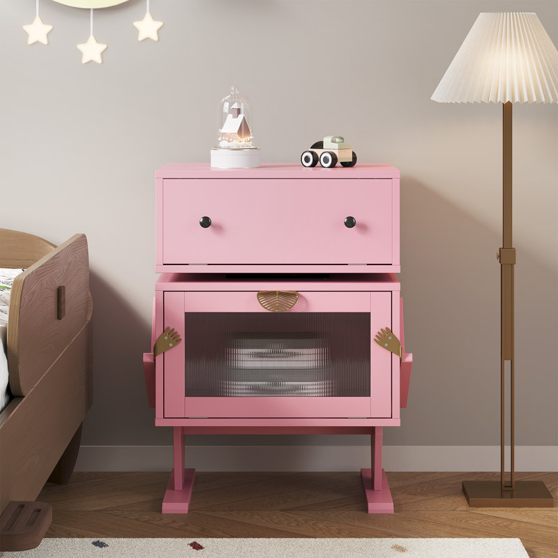Anabelia LED Robot End Table with 360° Rotation, Pink