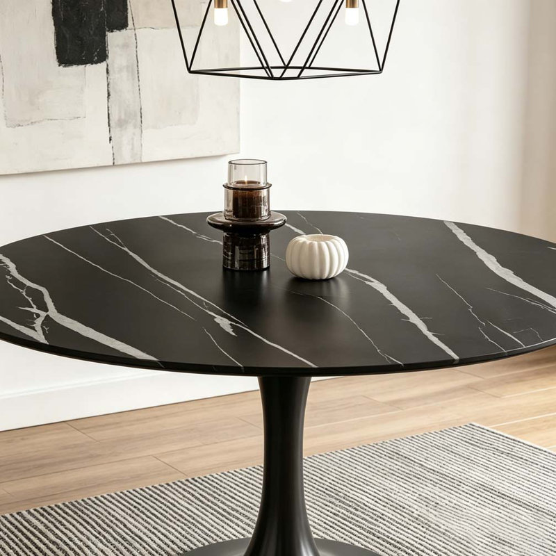 Modern Round Dining Table, Black