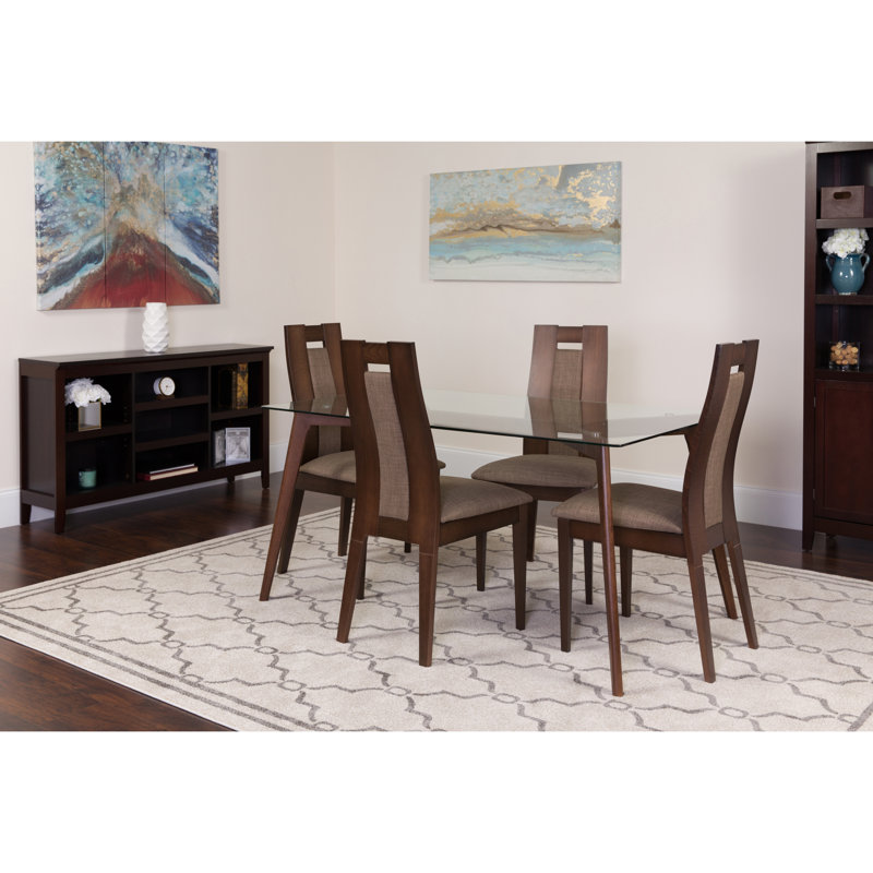 Hutton Glass Top Four Leg Dining Set, Espresso