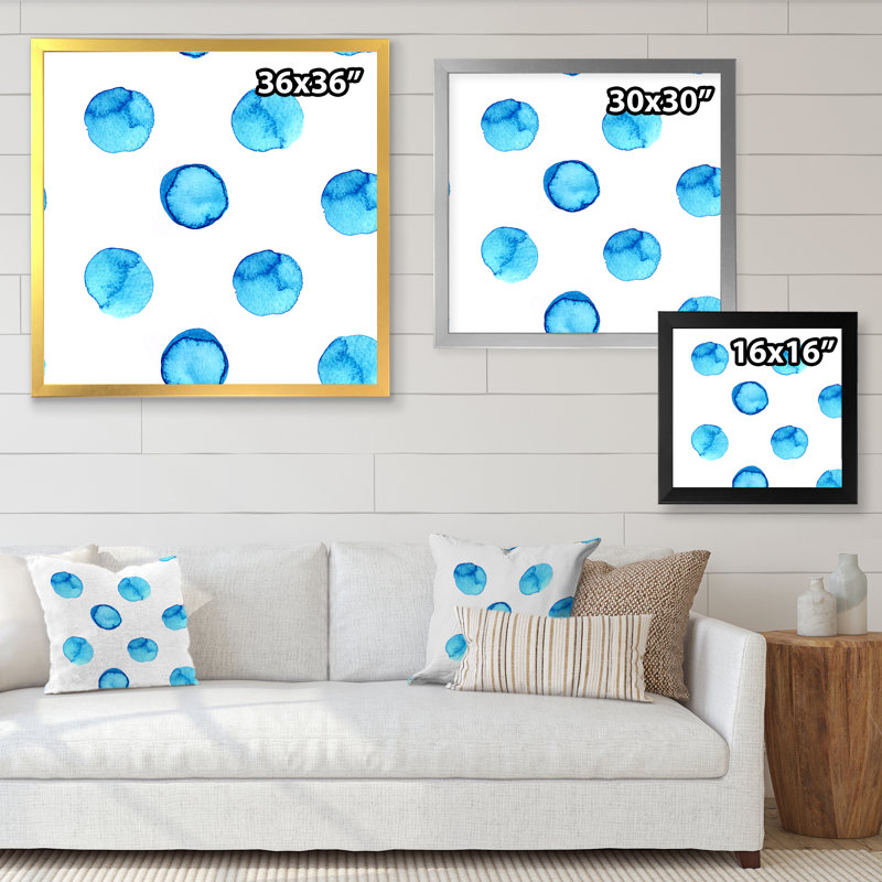 Pois bleu clair - peinture sur toile, Cadre d'angle fermé noir, H 36 po x l 36 po x P 1,5 po