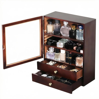 Wooden Cologne Organizer with Drawer, 5-Tier,Large Men's Storage Stand,Dustproof,Perfume Display Box, Walnut
