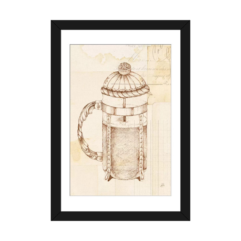 « authentique café ii », reproduction d’impression sur toile, H 24 po x l 16 po x P 1 po, Papier d'art encadré noir, Blanc