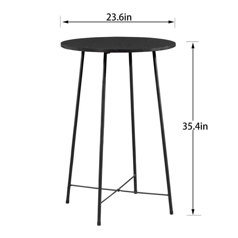 Round  Table And Chairs Set Of 3 Counter Height Bar Stools For Kitchen Breakfast, Black