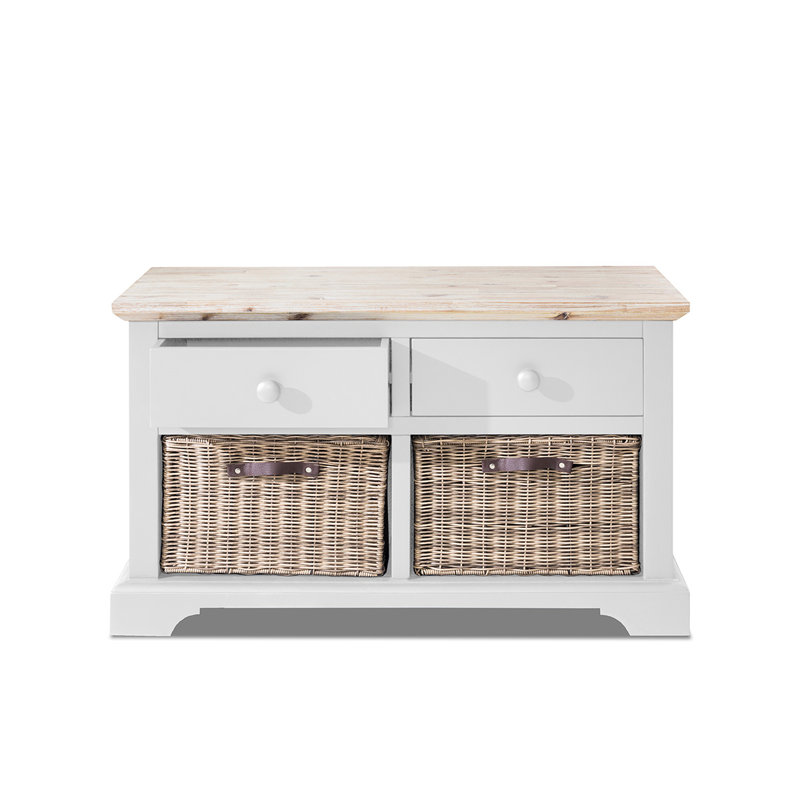 Doria Solid Wood Storage Bench, White