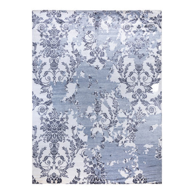 Tapis moderne ivoire noué à la main de conception unique 9 pi 3 po x 12 pi 4 po Modern