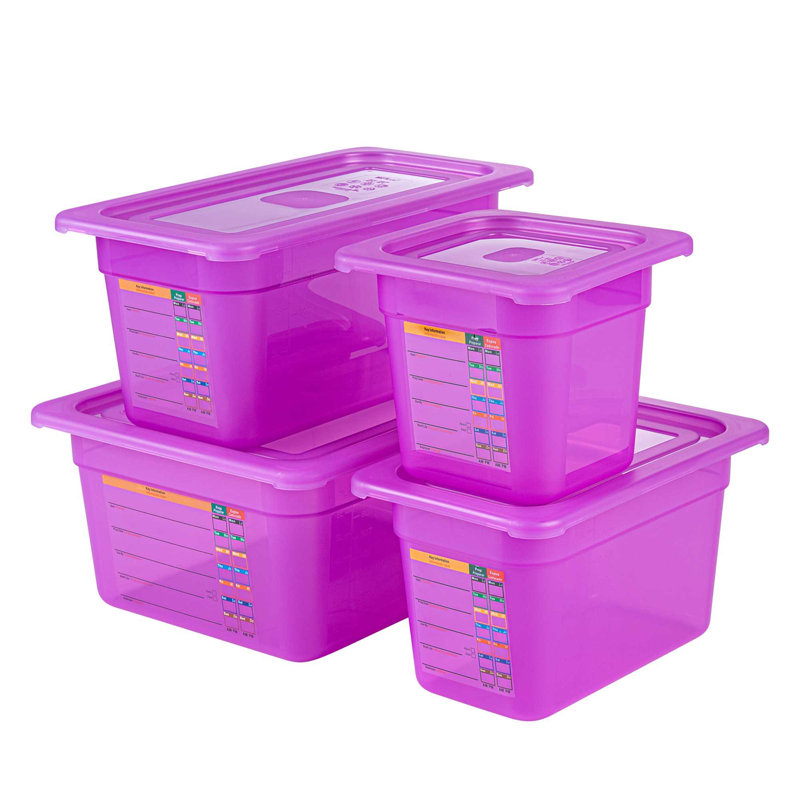  Contenant alimentaire 4 pièces avec étiquettes, Purple