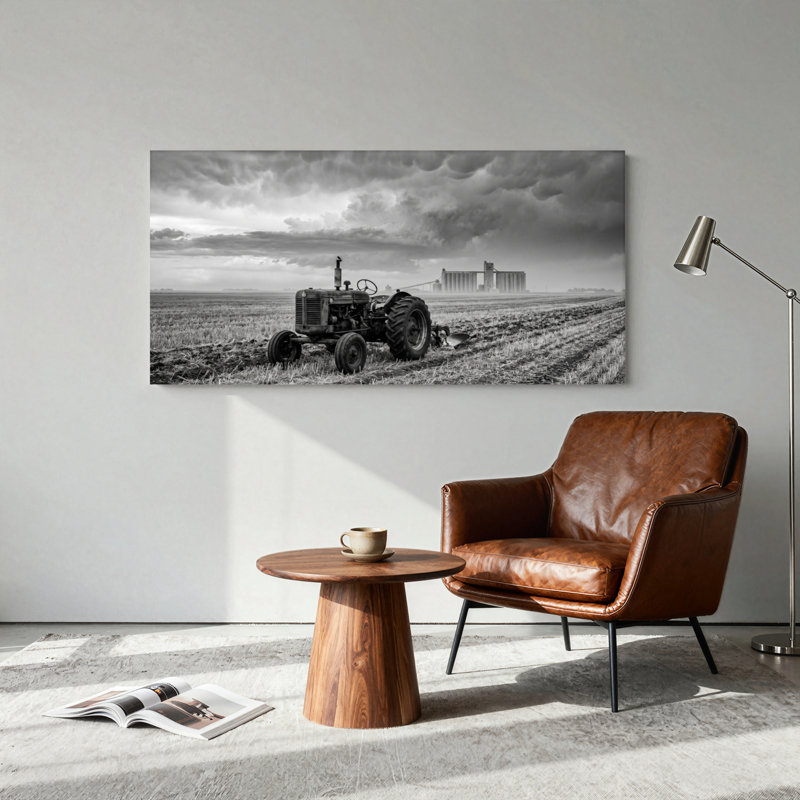 Ensemble de 1 tableau sur toile représentant un champ de tracteurs, L 32 po x H 16 po, Toile tendue