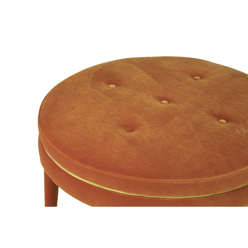 Reuben 76cm Wide Tufted Round Solid Colour Ottoman, Orange, Orange