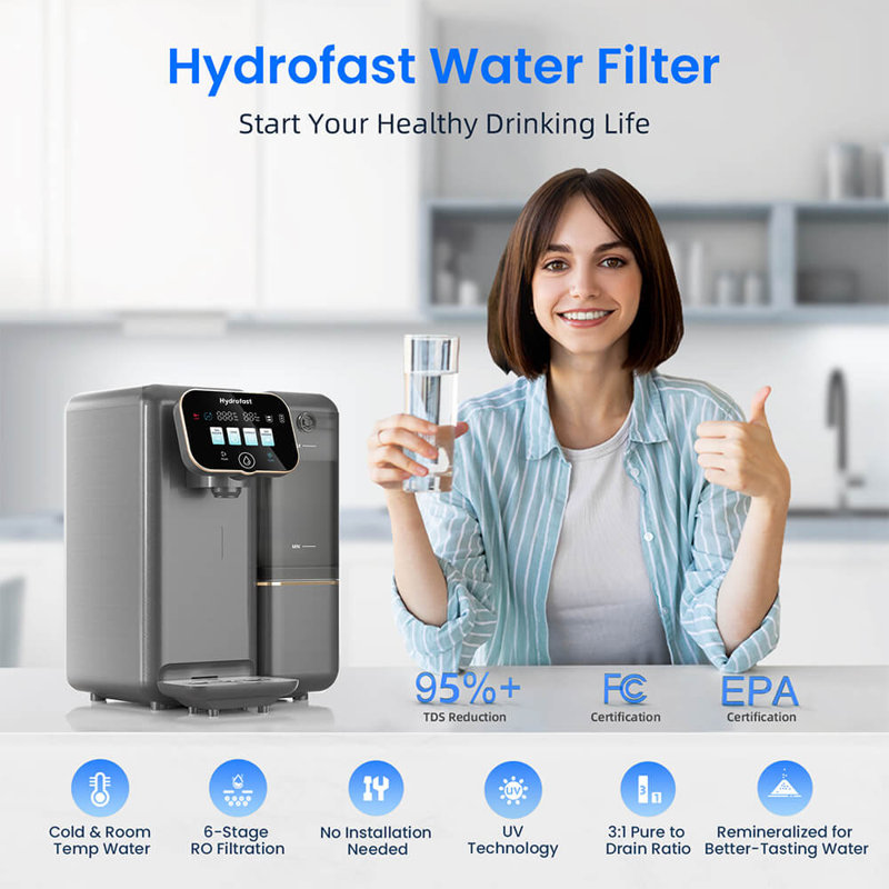 Countertop RO Water Purifier, 10°C Chilled & Ambient Water, 6-Stage 5-in-1 Annual Filter, Smart Touchscreen with Real-Time TDS & 4 Preset Volumes, 4L Tank & 1.8L Pure Capacity, 24H UV Sterilization, 3:1 Pure to Waste, BPA-Free & No Installation