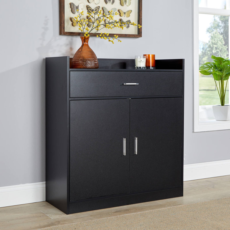 Novara 2 Door 1 Drawer Hallway Shoe Storage Cabinet, Black