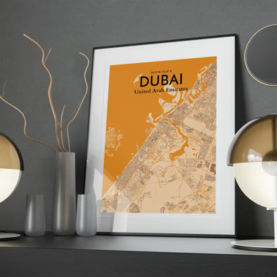 Dubai City Map In Vintage - No Frame Print