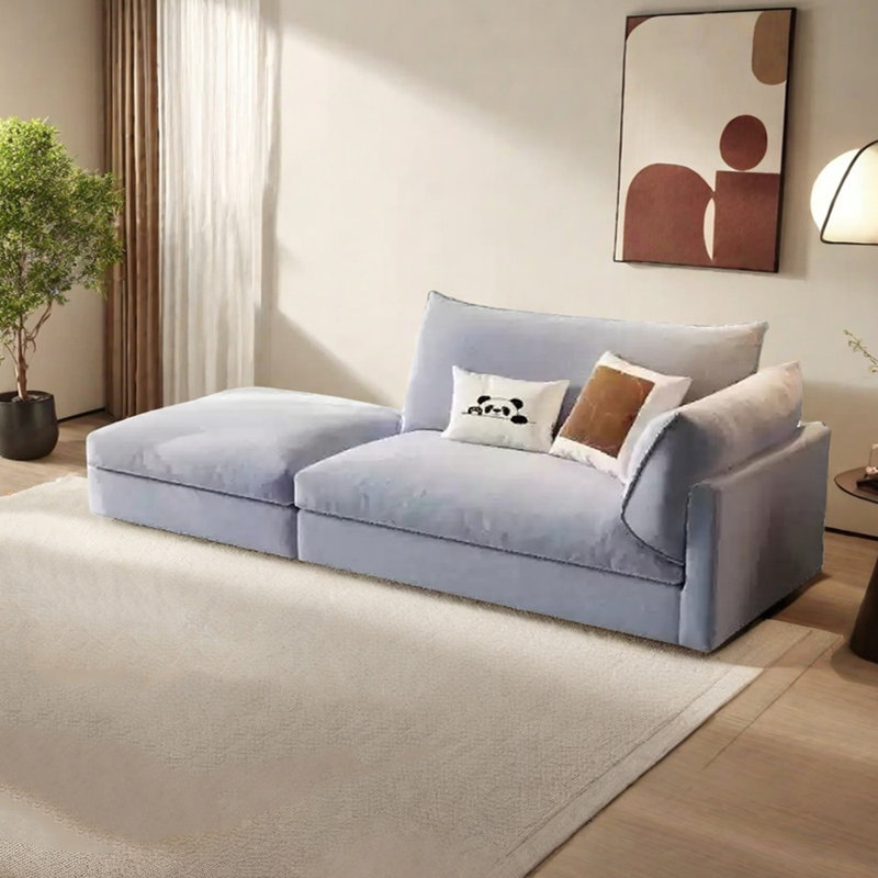 Canapé-lit en coton et lin avec repose-pieds, Bleu clair, Orienté à droite