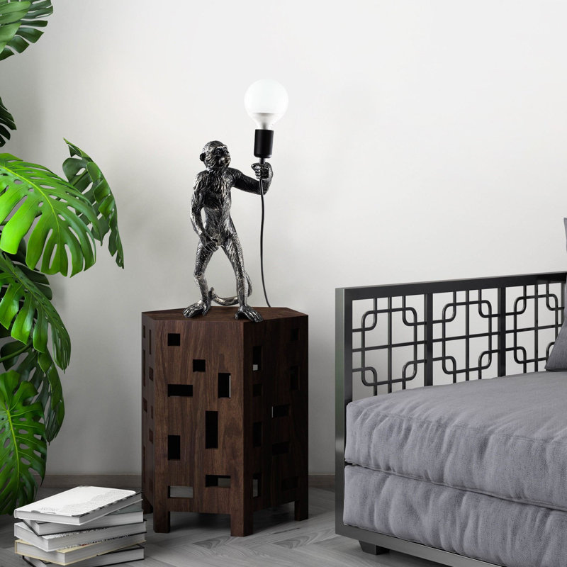 Modern Industrial Table Lamp, Black Metal Body with Wooden Base, 15 x 5 cm Base Plate, 15.7 inches Tall | E27 Socket, Max 40W, IP20 Rated | Sleek Design for Home & Office, Stylish & Functional Lighting Solution