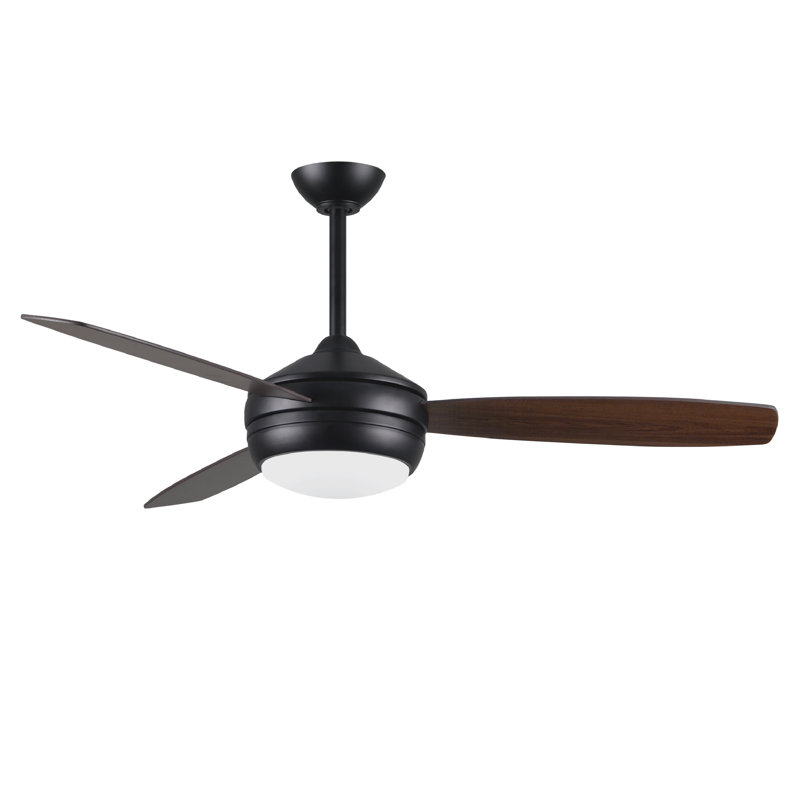 LED Downrod Ceiling Fan, Matte Black with Brown Blades