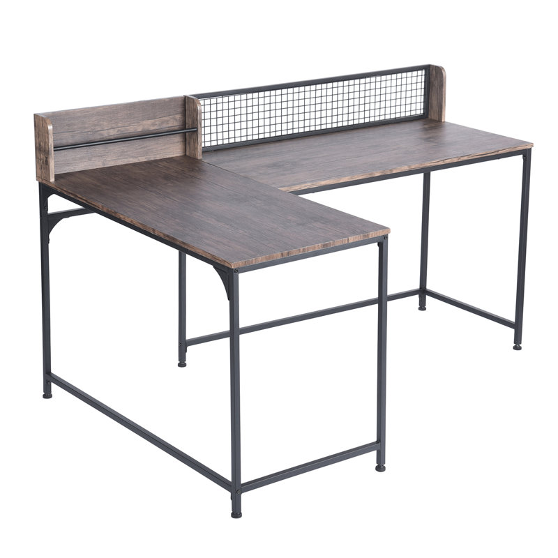 Clerkin L-Shaped Executive Desk, Black, Brown, Steel