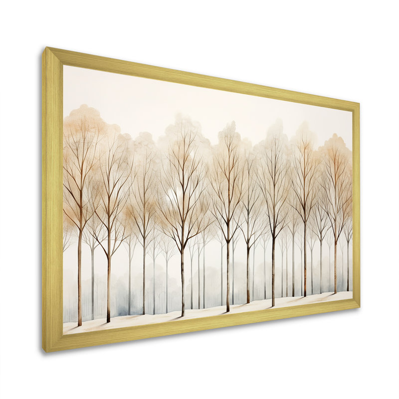 Forêt, arbres, minimalisme, art mural, H 30 po x l 40 po x P 1,5 po, Cadre doré simple